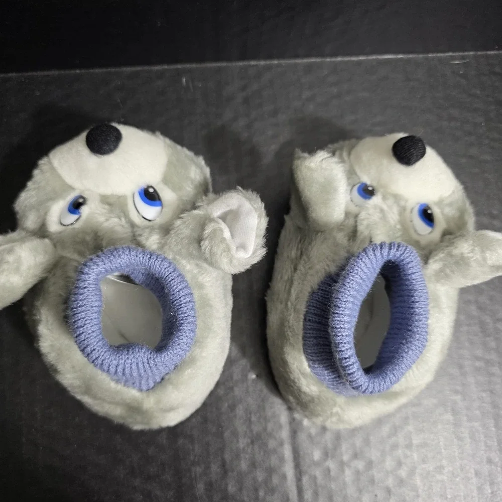 Kids Gray Mouse Animal‎ Plush Slippers Size 9/10 Soft Cozy House Shoes New